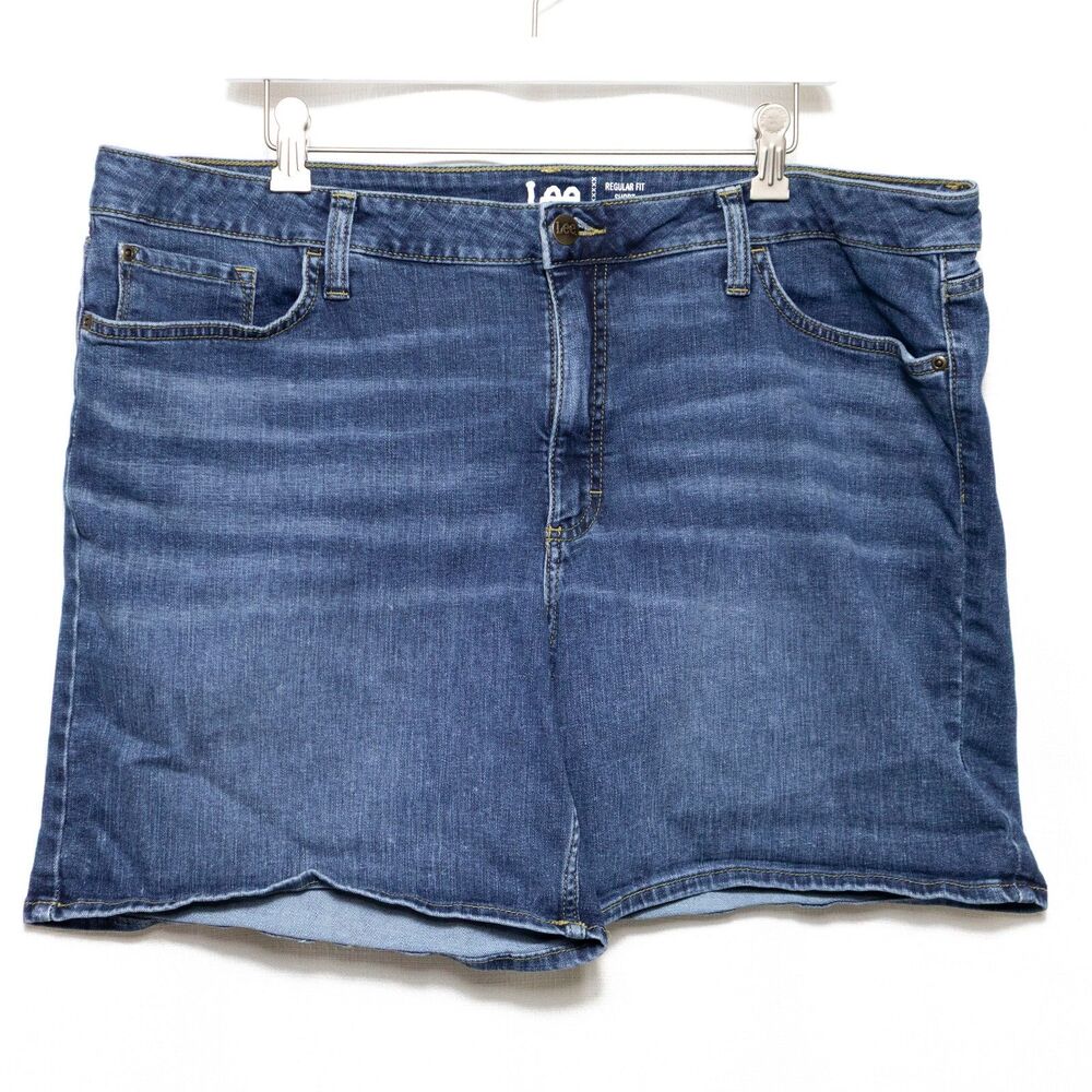 Lee Jean Shorts Womens Size 20 Mid Rise Stretch Blue Denim Regular Fit